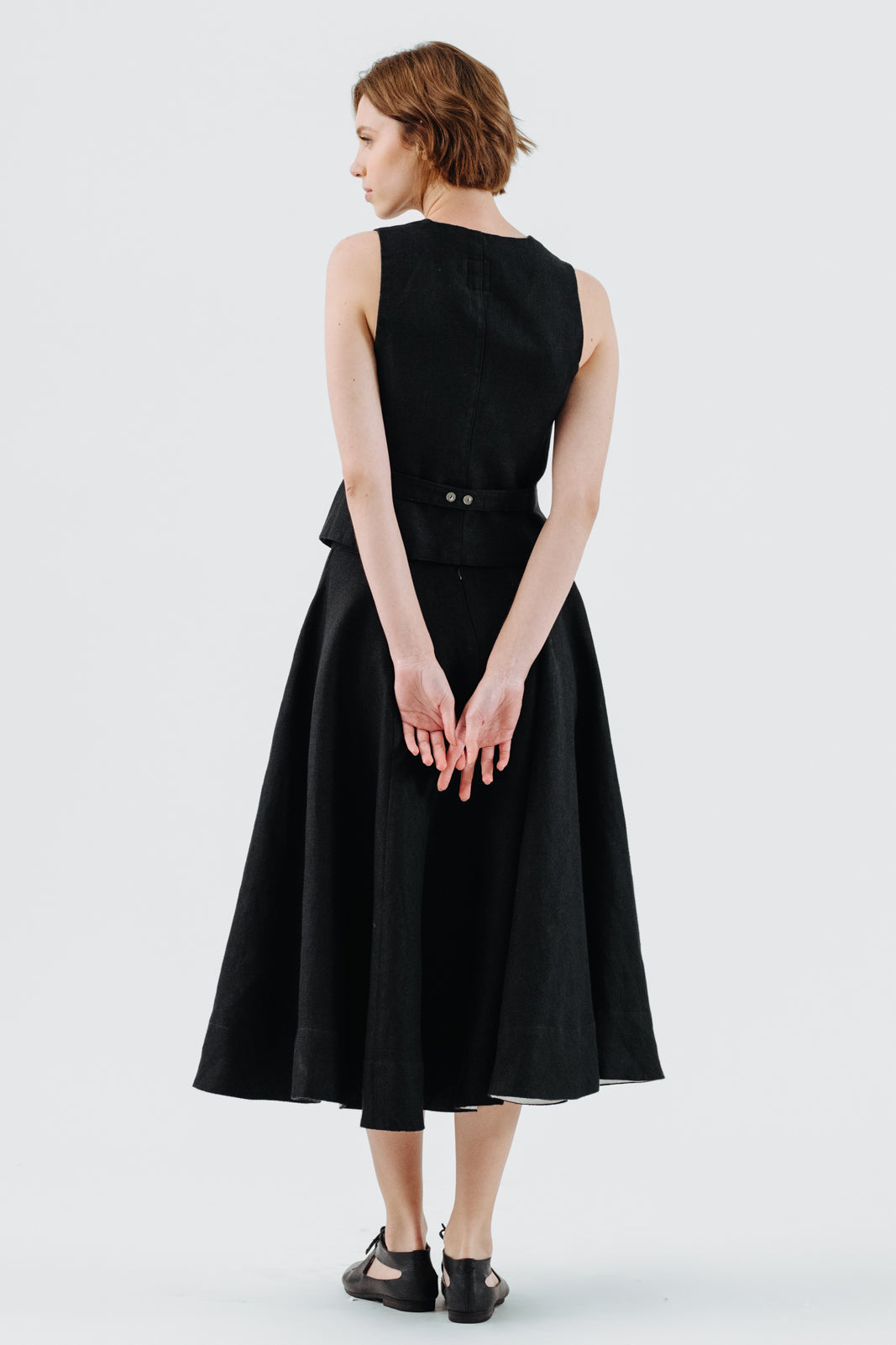 Classic Skirt, Twill Linen, Black Herringbone#color_black-herringbone