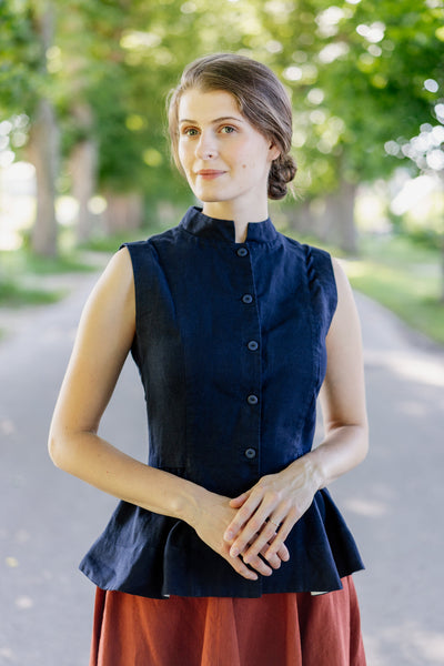 Peplum Vest, Sleeveless, Night Navy#color_night-navy