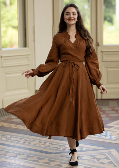 Darcy Dress, Long Sleeve, Warm Brown#color_warm-brown