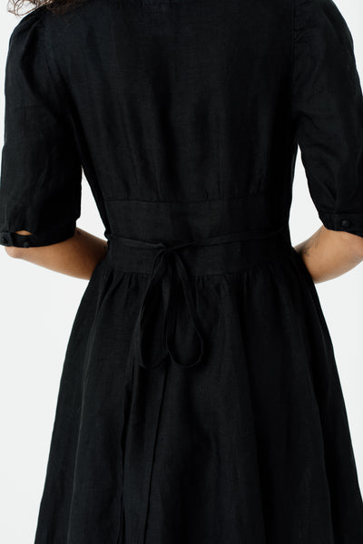 Diane Dress, Puffed Sleeve, Black Pansy#color_black-pansy