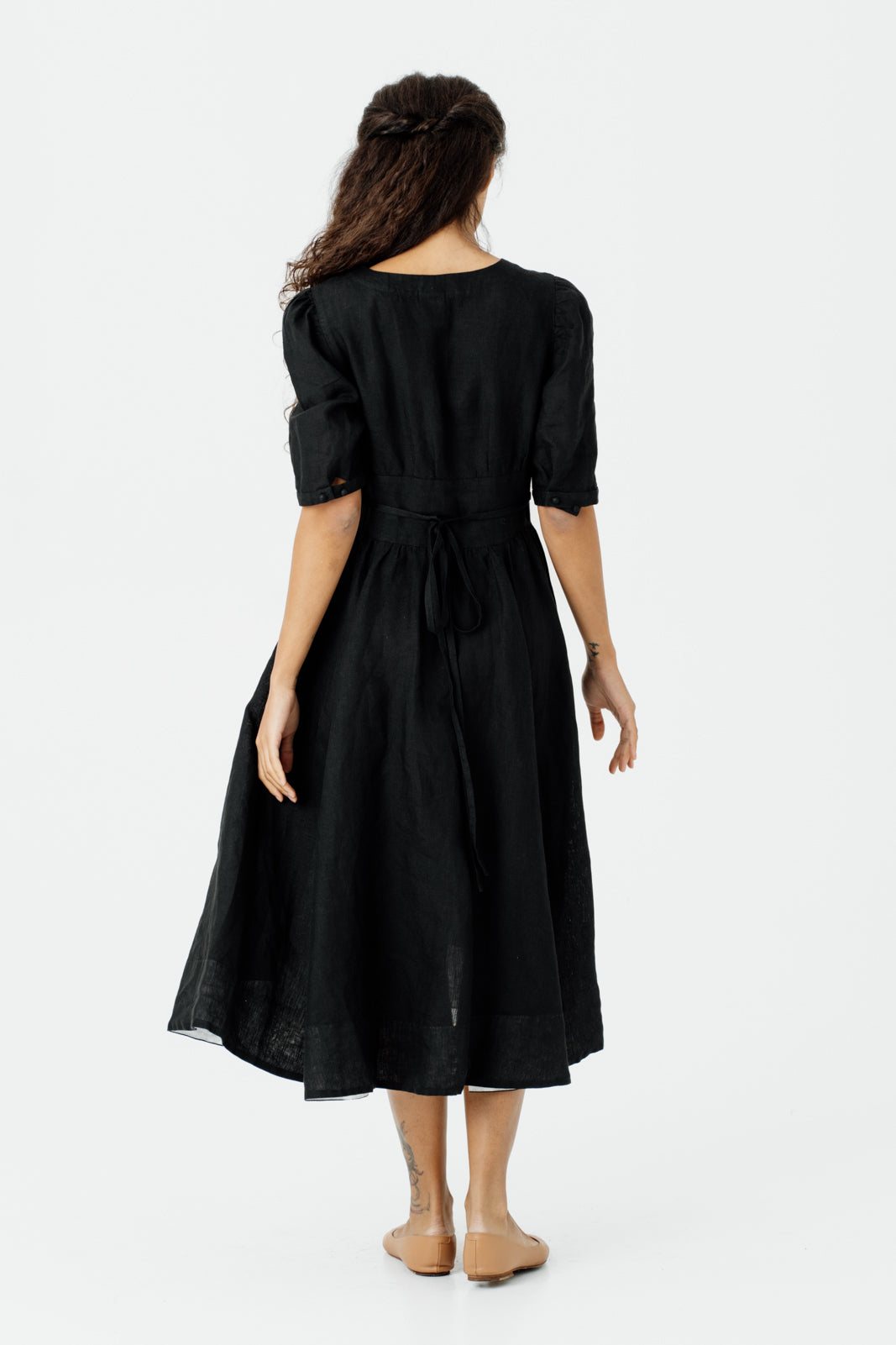 Diane Dress, Puffed Sleeve, Black Pansy#color_black-pansy