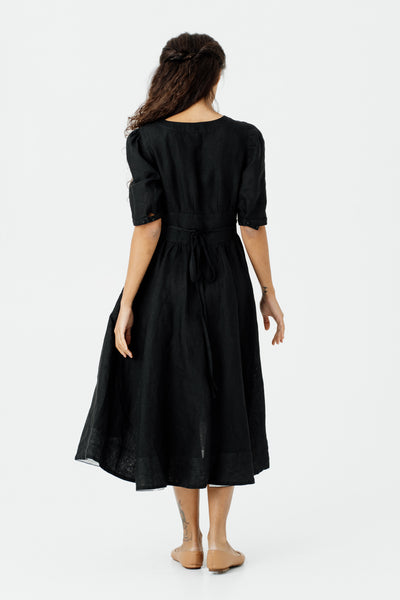 Diane Dress, Puffed Sleeve, Black Pansy#color_black-pansy