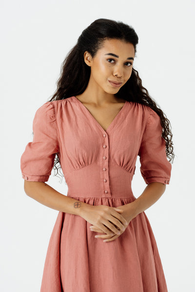 Diane Dress, Puffed Sleeve, Vintage Pink#color_vintage-pink