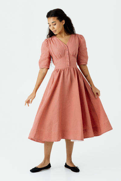 Diane Dress, Puffed Sleeve, Vintage Pink#color_vintage-pink