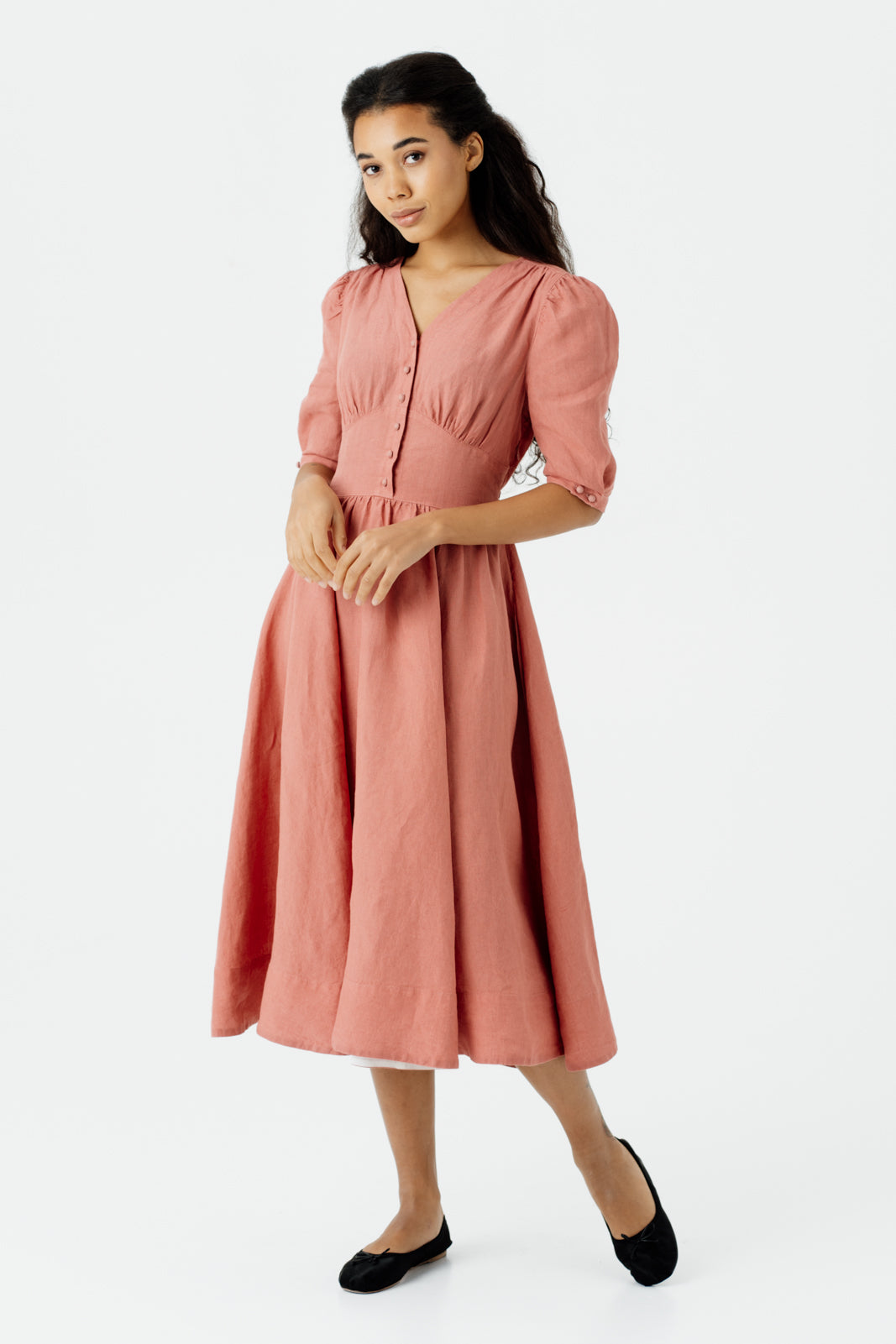 Diane Dress, Puffed Sleeve, Vintage Pink#color_vintage-pink