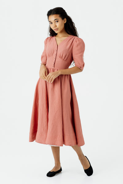 Diane Dress, Puffed Sleeve, Vintage Pink#color_vintage-pink