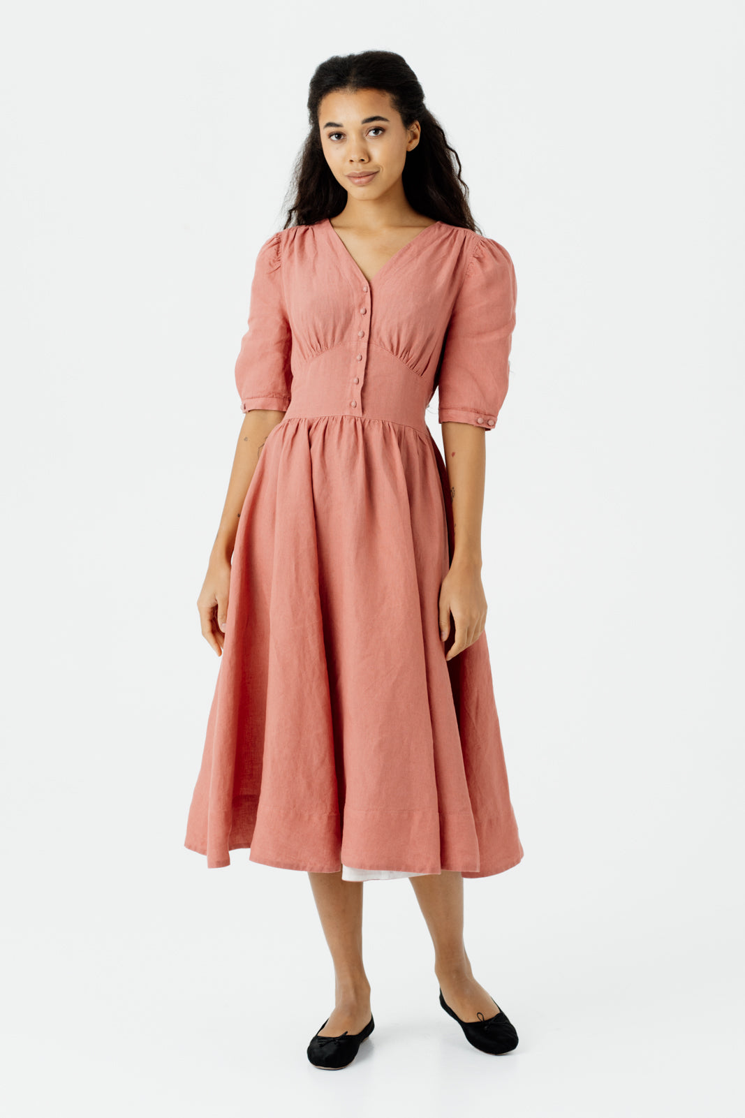 Diane Dress, Puffed Sleeve, Vintage Pink#color_vintage-pink