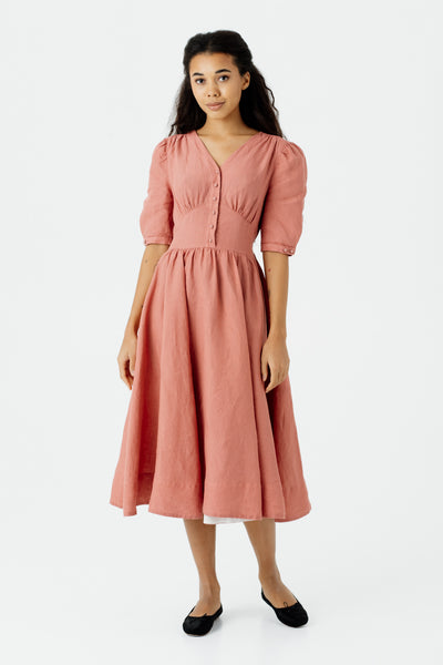 Diane Dress, Puffed Sleeve, Vintage Pink#color_vintage-pink