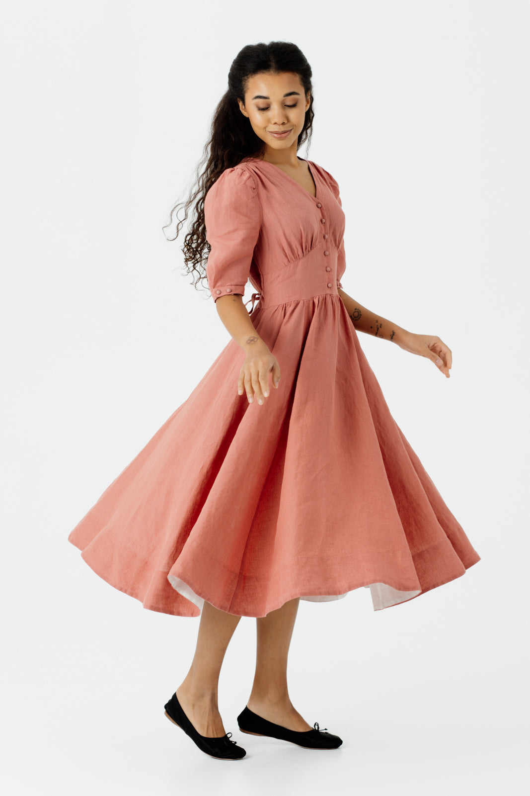 Diane Dress, Puffed Sleeve, Vintage Pink#color_vintage-pink