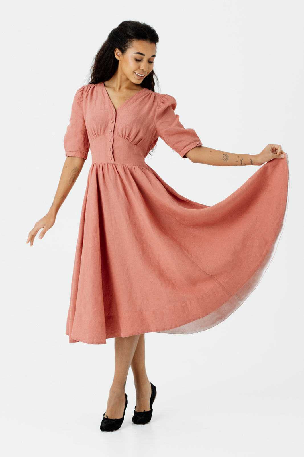 Diane Dress, Puffed Sleeve, Vintage Pink#color_vintage-pink