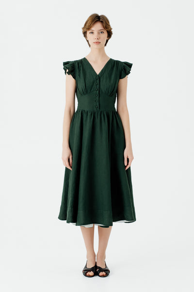 Diane Dress, Ruffle Sleeve, Evergreen#color_evergreen