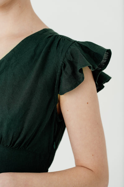 Diane Dress, Ruffle Sleeve, Evergreen#color_evergreen