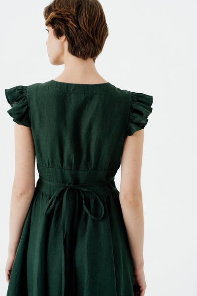 Diane Dress, Ruffle Sleeve, Evergreen#color_evergreen