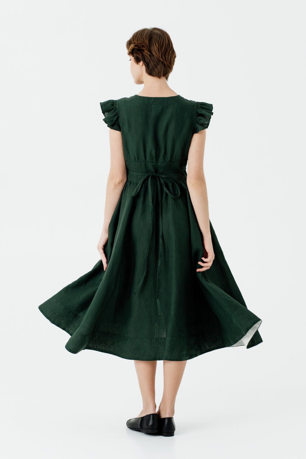 Diane Dress, Ruffle Sleeve, Evergreen#color_evergreen
