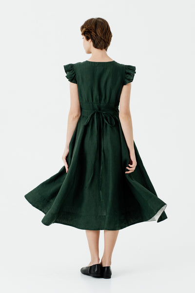 Diane Dress, Ruffle Sleeve, Evergreen#color_evergreen