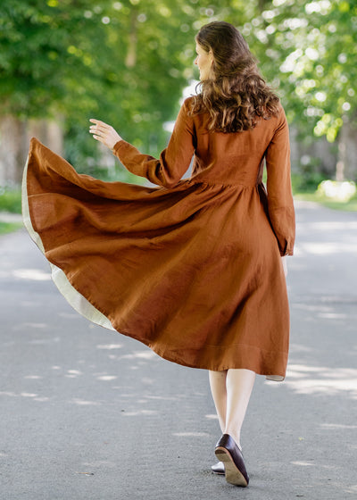 Classic Dress, Long Sleeve, Warm Brown#color_warm-brown