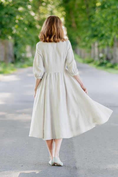 Ophelia Dress, 3/4 Sleeve, Natural Dot#color_natural-dot