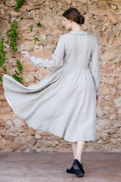 Classic Dress, Long Sleeve, Natural Linen#color_natural-linen