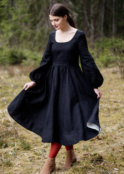 Carmen Dress, Long Sleeve, Black Pansy#color_black-pansy