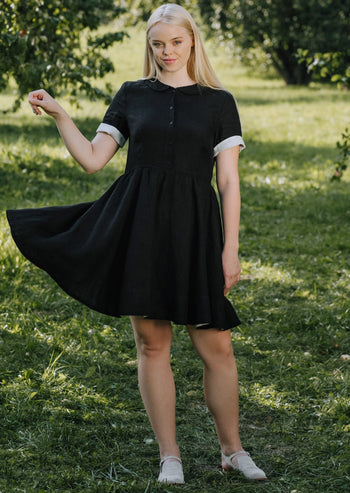 Mini Classic Dress, Short Sleeve, Black Pansy#color_black-pansy