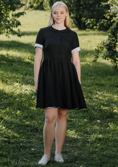 Mini Classic Dress, Short Sleeve, Black Pansy#color_black-pansy