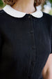 Mini Classic Dress with White Collar, Short Sleeve, Black Pansy#color_black-pansy-white-collar