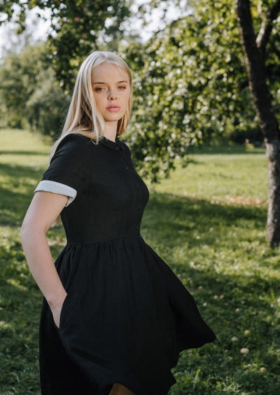 Mini Classic Dress, Short Sleeve, Black Pansy#color_black-pansy