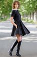 Mini Classic Dress with White Collar, Short Sleeve, Black Pansy#color_black-pansy-white-collar