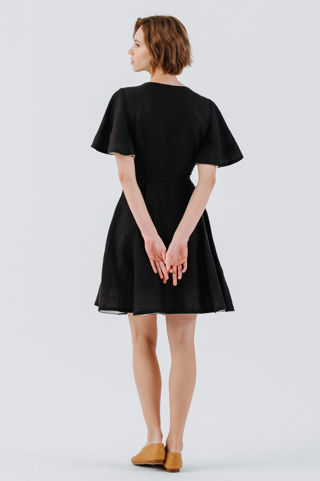 Mini Wrap Dress, Butterfly Sleeve, Black Pansy#color_black-pansy