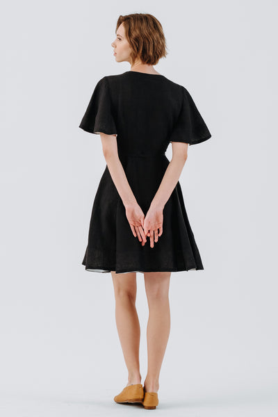 Mini Wrap Dress, Butterfly Sleeve, Black Pansy#color_black-pansy