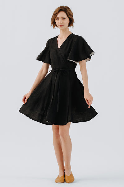 Mini Wrap Dress, Butterfly Sleeve, Black Pansy#color_black-pansy