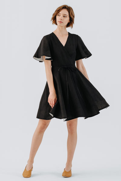 Mini Wrap Dress, Butterfly Sleeve, Black Pansy#color_black-pansy