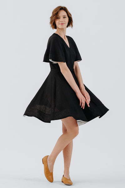 Mini Wrap Dress, Butterfly Sleeve, Black Pansy#color_black-pansy