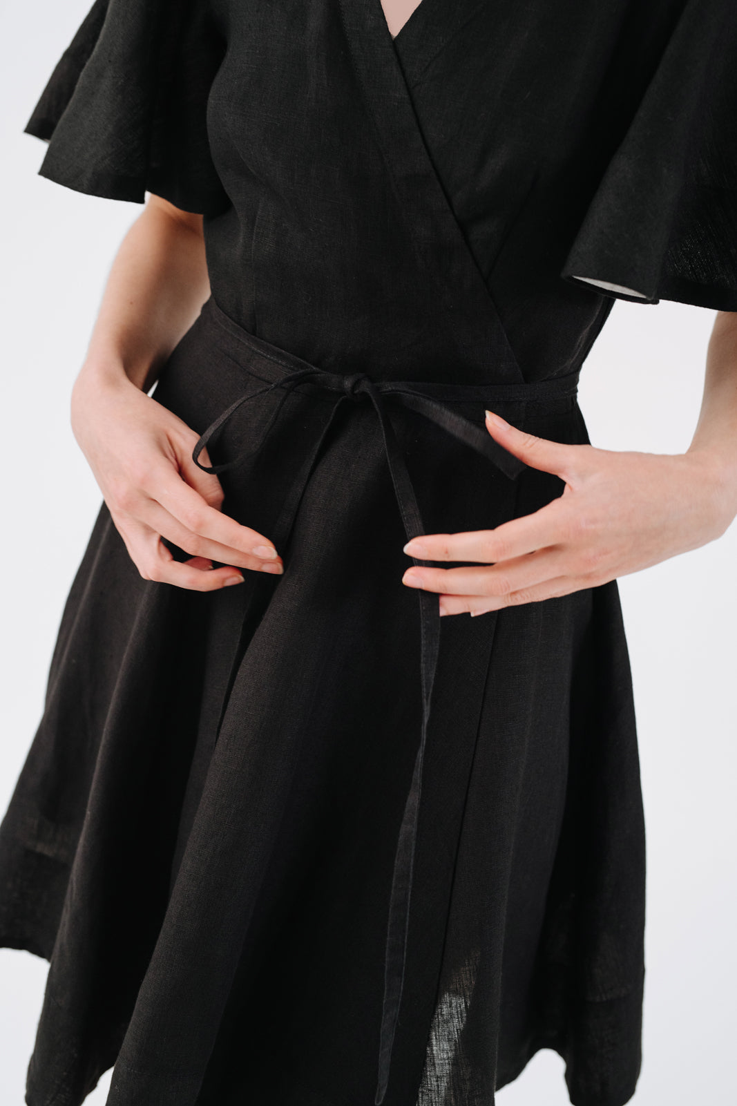 Mini Wrap Dress, Butterfly Sleeve, Black Pansy#color_black-pansy