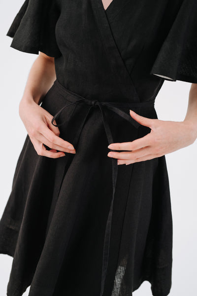 Mini Wrap Dress, Butterfly Sleeve, Black Pansy#color_black-pansy