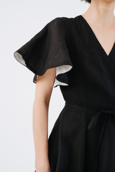 Mini Wrap Dress, Butterfly Sleeve, Black Pansy#color_black-pansy