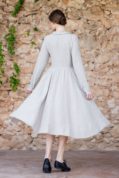 Classic Dress, Long Sleeve, Natural Linen#color_natural-linen