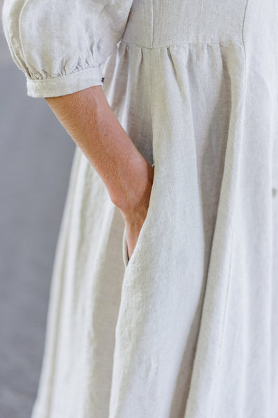 Ophelia Dress, 3/4 Sleeve, Natural Dot#color_natural-dot