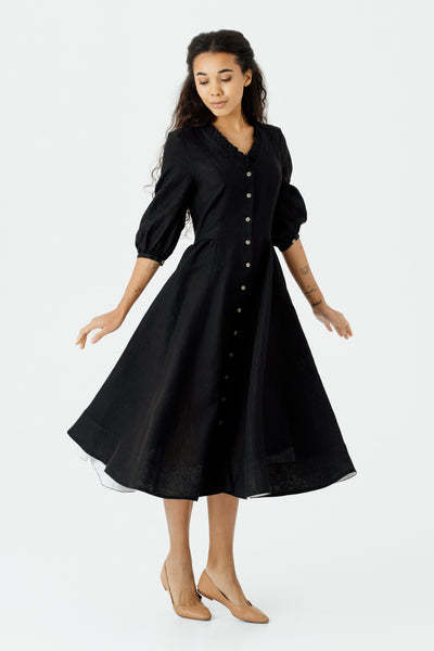 Ophelia Dress, 3/4 Sleeve, Black Pansy#color_black-pansy