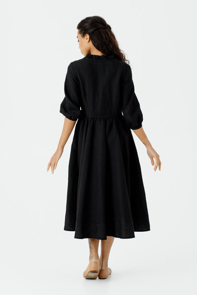 Ophelia Dress, 3/4 Sleeve, Black Pansy#color_black-pansy