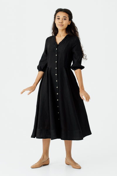 Ophelia Dress, 3/4 Sleeve, Black Pansy#color_black-pansy