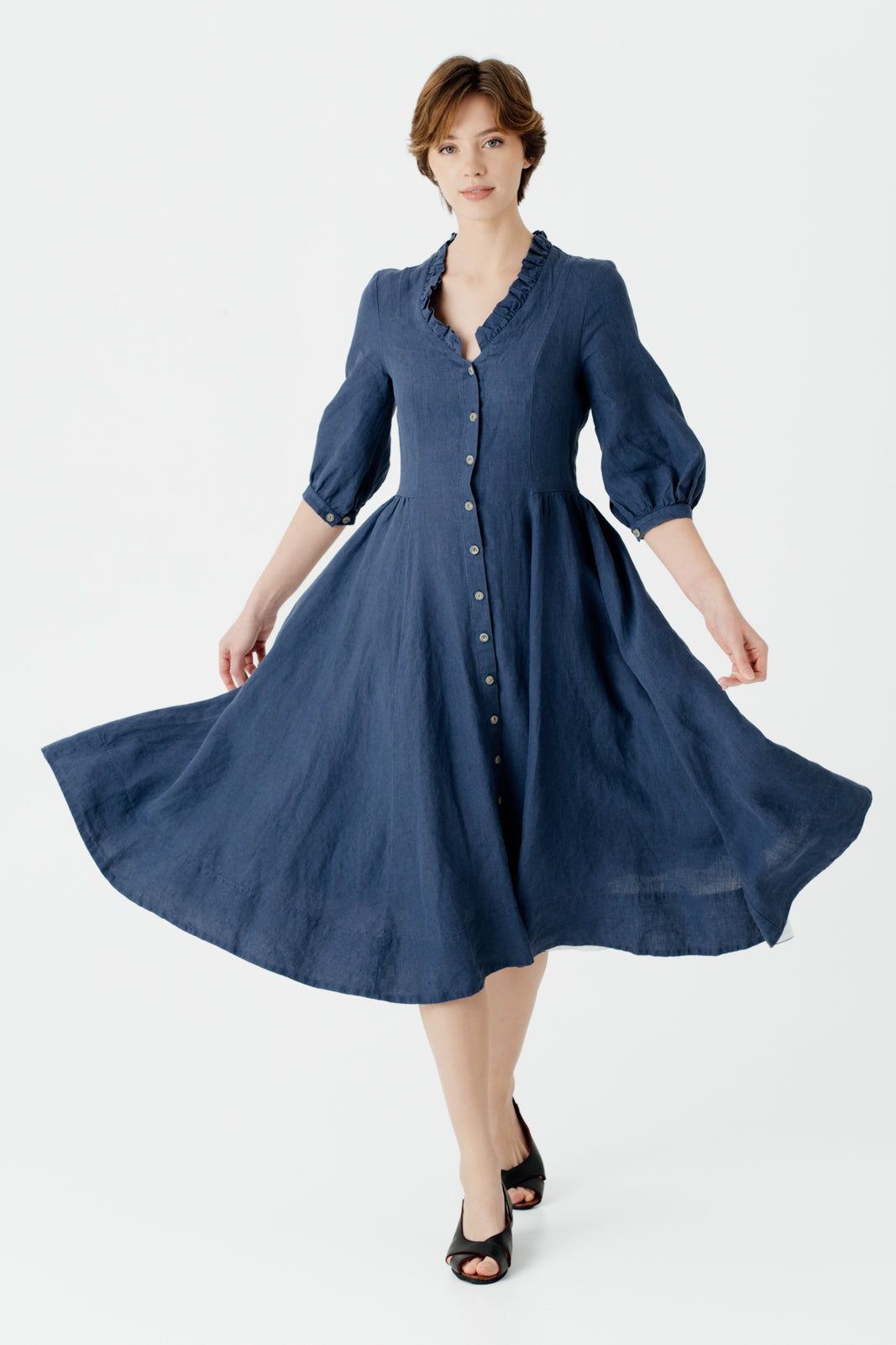 Ophelia Dress, 3/4 Sleeve, Moonlight Blue#color_moonlight-blue