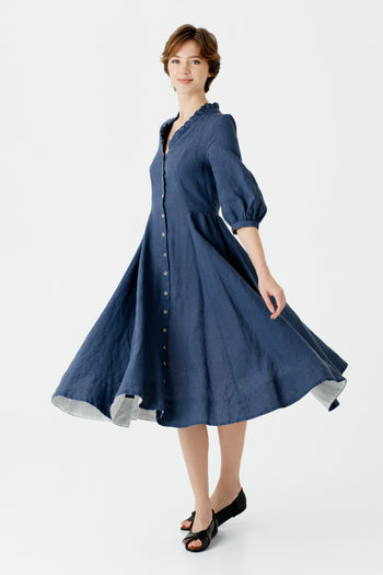 Ophelia Dress, 3/4 Sleeve, Moonlight Blue#color_moonlight-blue