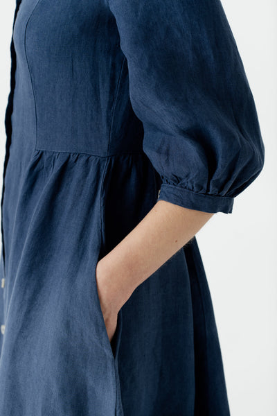Ophelia Dress, 3/4 Sleeve, Moonlight Blue#color_moonlight-blue