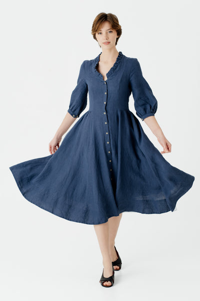 Ophelia Dress, 3/4 Sleeve, Moonlight Blue#color_moonlight-blue