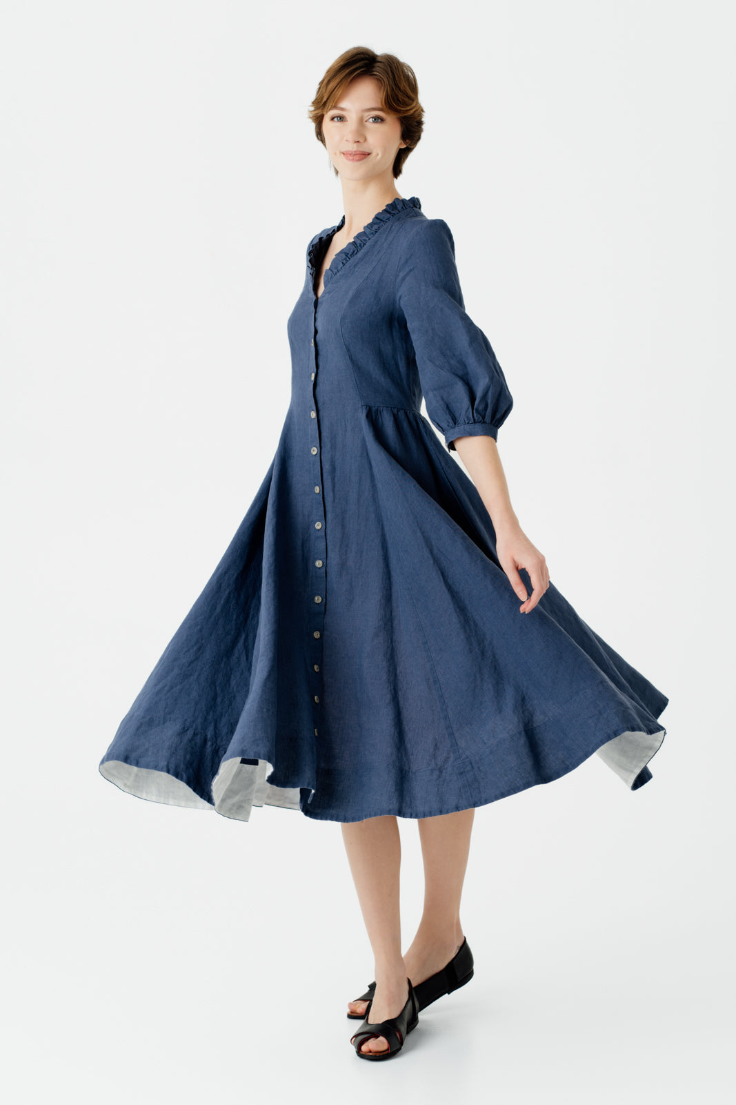 Ophelia Dress, 3/4 Sleeve, Moonlight Blue#color_moonlight-blue