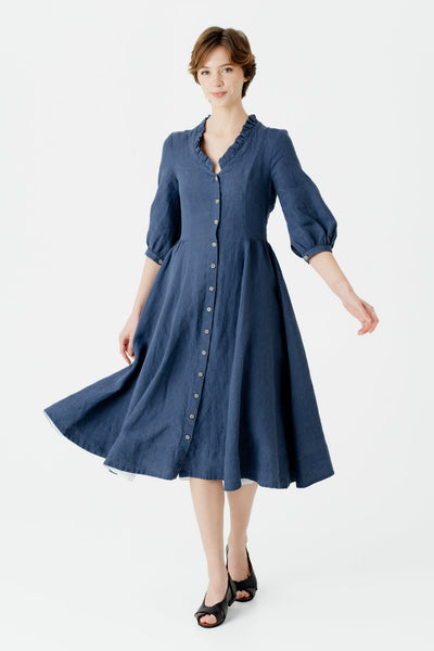 Ophelia Dress, 3/4 Sleeve, Moonlight Blue#color_moonlight-blue