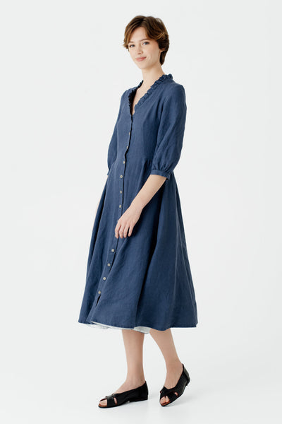 Ophelia Dress, 3/4 Sleeve, Moonlight Blue#color_moonlight-blue