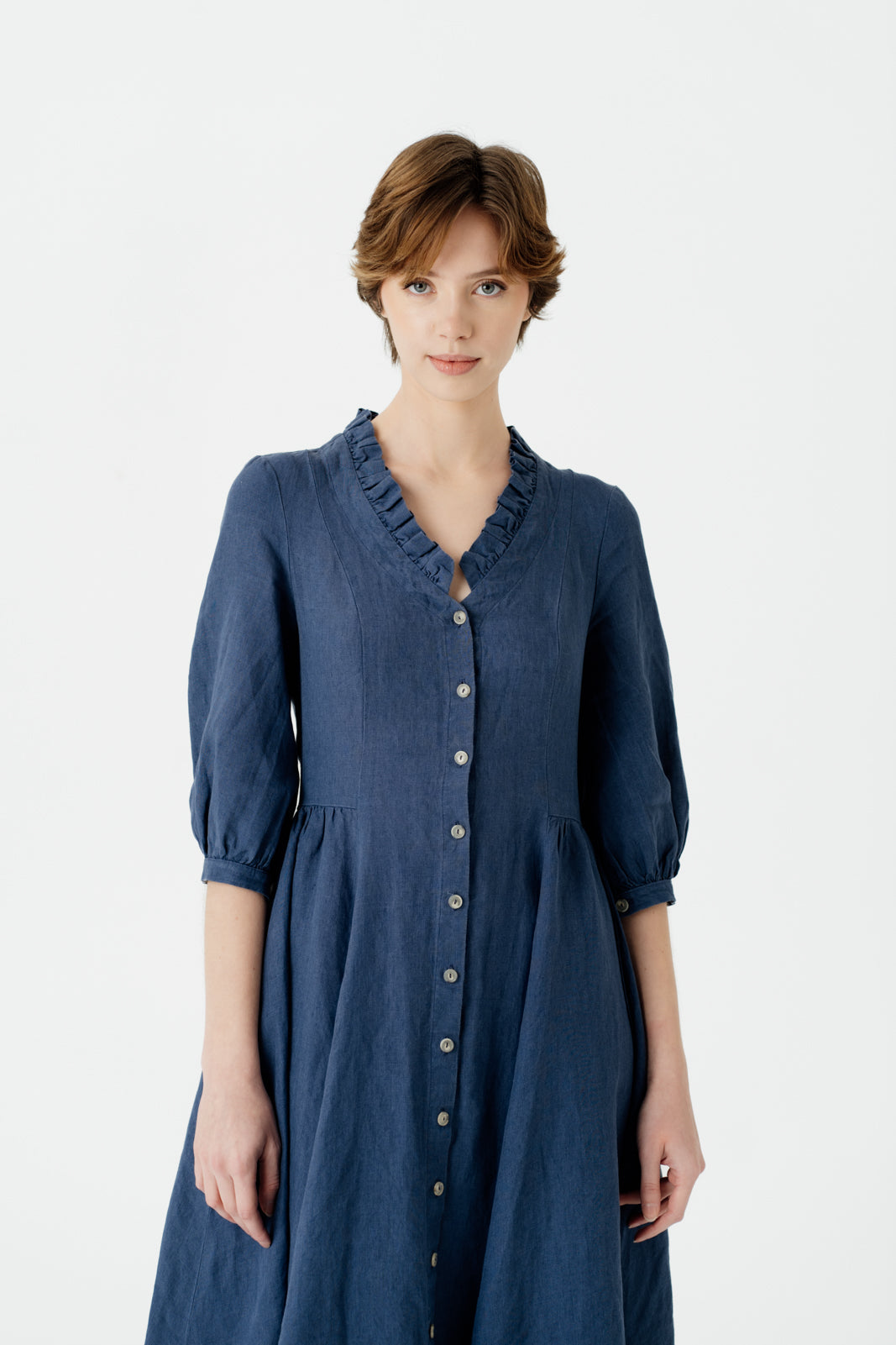 Ophelia Dress, 3/4 Sleeve, Moonlight Blue#color_moonlight-blue