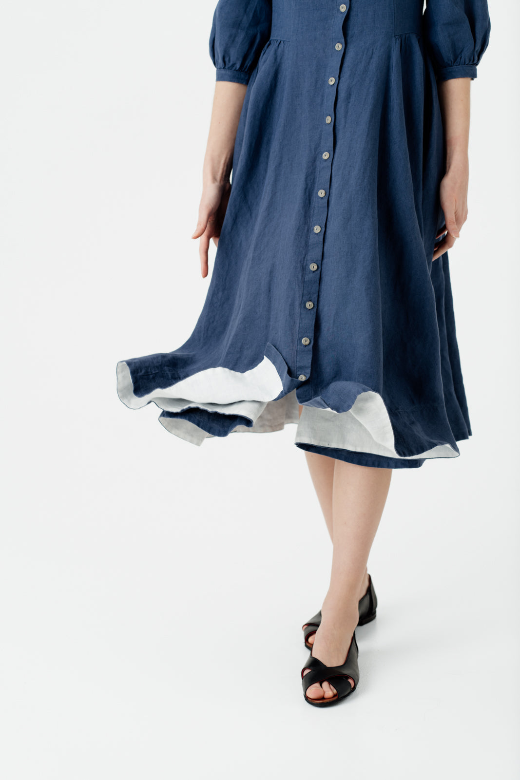 Ophelia Dress, 3/4 Sleeve, Moonlight Blue#color_moonlight-blue